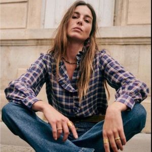 Sezane Chemise Chloe Carreaux Oxford Plaid Blouse